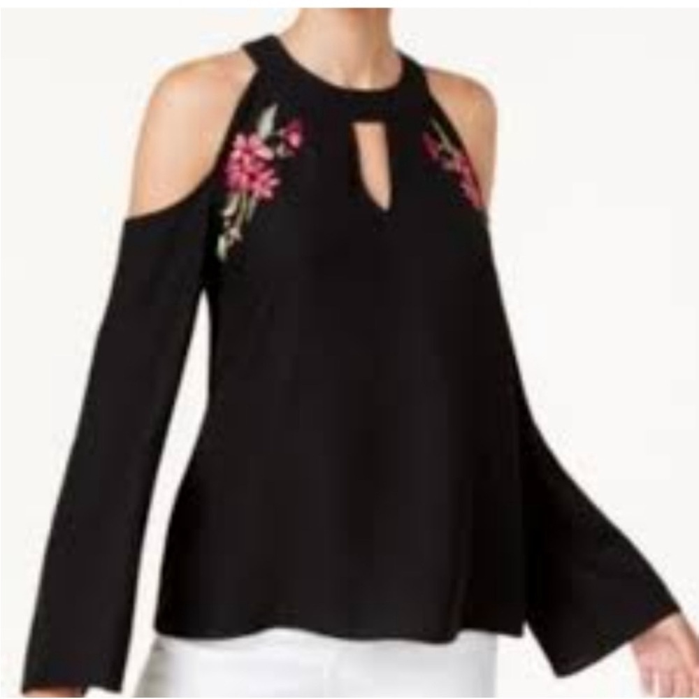 Thalia Soda Floral Embroidered Cold Shoulder Blouse